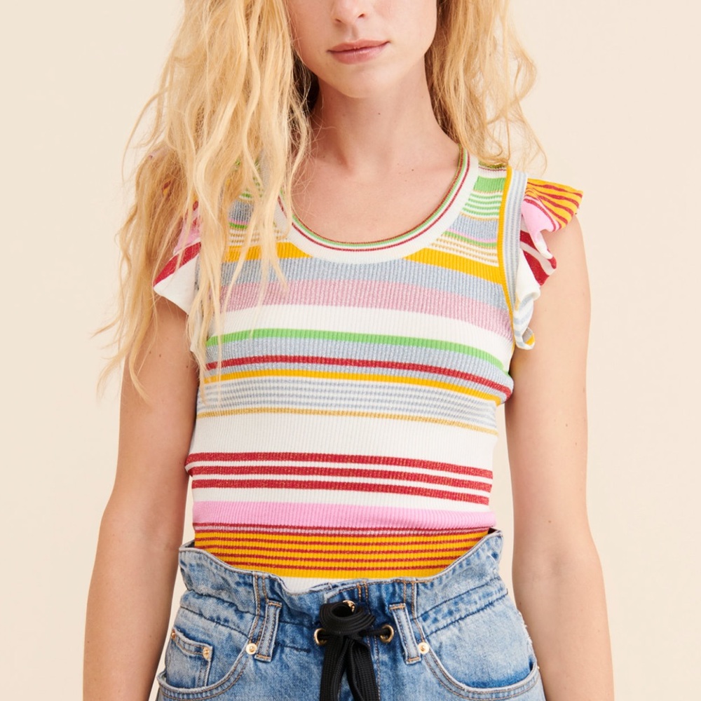 Moschino striped ruffle sleeve top